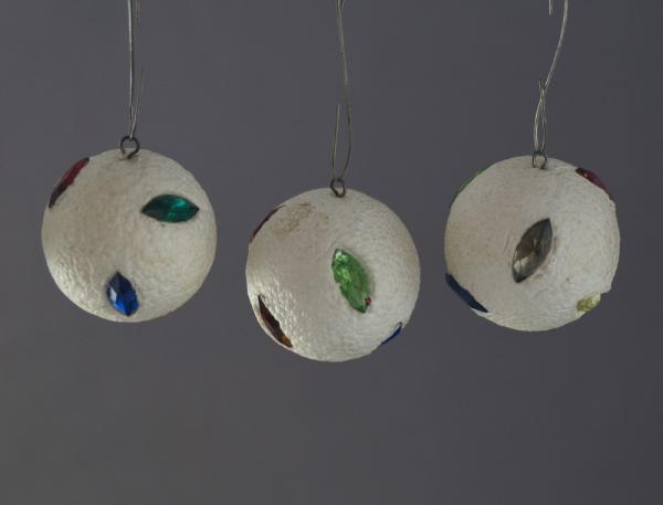 6 Styrofoam Balls with glass gems, ca.1960