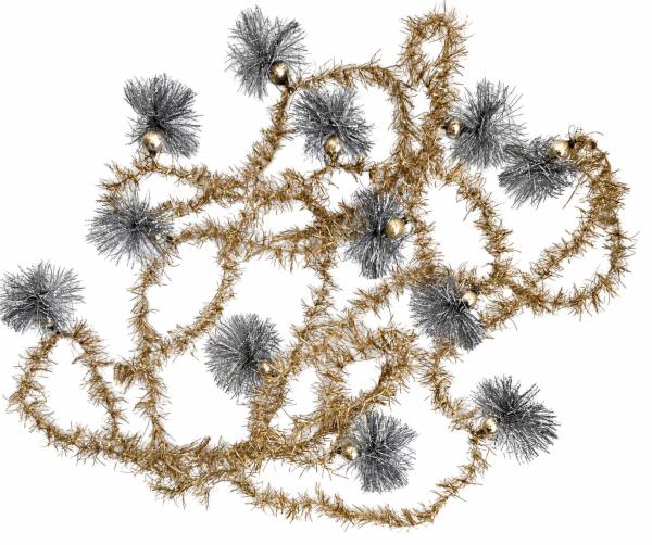 3 Stück alter goldfarbener Tinsel mit silbernen Glaskugeln