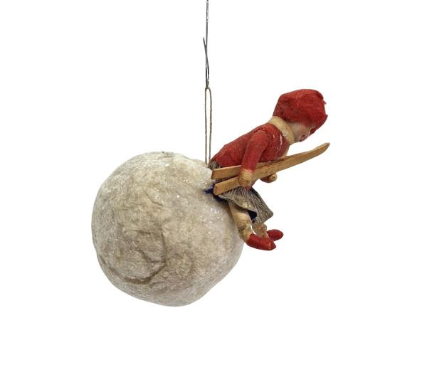 Heubach Spun Cotton Girl with Ski on snow ball, ca. 1900
