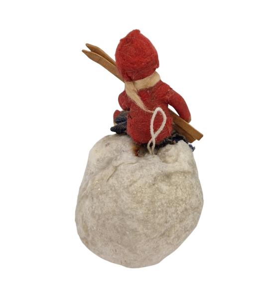 Heubach Spun Cotton Girl with Ski on snow ball, ca. 1900