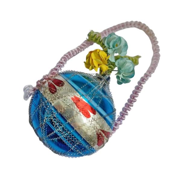 Wire wrapped hanging basket, ca. 1950