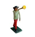 Antike Grulicher Krippenfigur / Hirte mit Posaune um 1900  (10 cm)