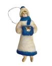 Antique christmas tree ornament / Spun cotton girl with muff, around 1920