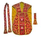 Weinrote Kasel, Ornat, Messgewand, Vestment, Pluviale um 1900