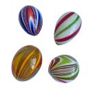 4 Eier aus Glas mit Fadeneinschmelzungen