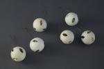 6 Styrofoam Balls with glass gems, ca.1960