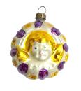 Glasornament abgeflachte Kugel mit Engel um 1930